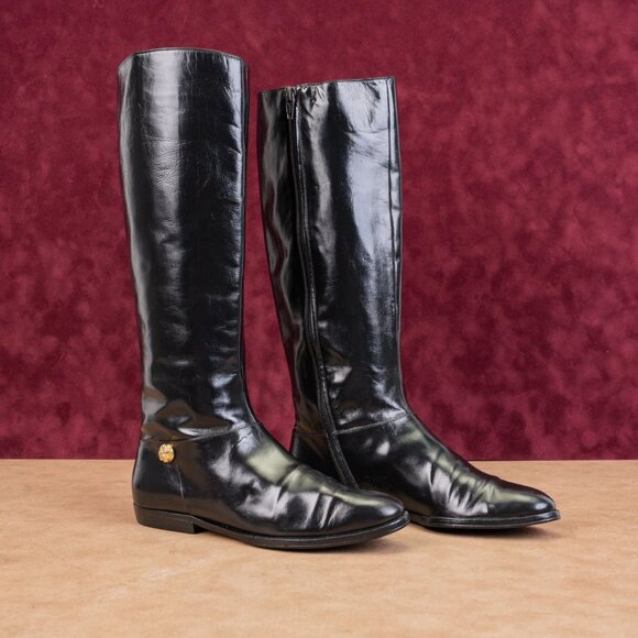 Salvatore Ferragamo Wmn Black Leather Narrow Riding Equestrian Knee Boots sz 5.5 - Picture 1 of 10